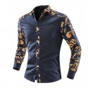 Camisa Floral Vintage Masculina Azul Marinho Evento Noite