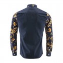 Camisa Floral Vintage Masculina Azul Marinho Evento Noite