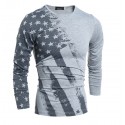 Shirt American USA Men's Long Sleeve Casual Grey Road