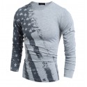 Shirt American USA Men's Long Sleeve Casual Grey Road