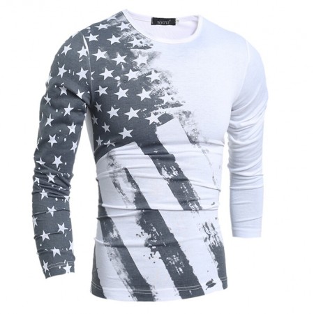 Camiseta Americana EUA Masculina Manga Longa Estrada Cinza Casual