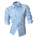 Camisa Casual Masculina Elegante em Bolinhas Manga Longa Social