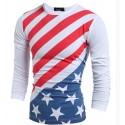 Camisa T Masculina Americana Manga Longa Cinza e Branca Estados Unidos