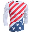 Camisa T Masculina Americana Manga Longa Cinza e Branca Estados Unidos