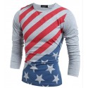 Camisa T Masculina Americana Manga Longa Cinza e Branca Estados Unidos