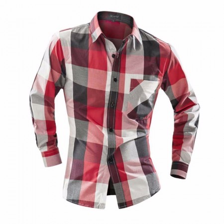 Shirt Men's Fashion Plaid Country Casual Red Party and Grey