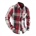 Shirt Men's Fashion Plaid Country Casual Red Party and Grey