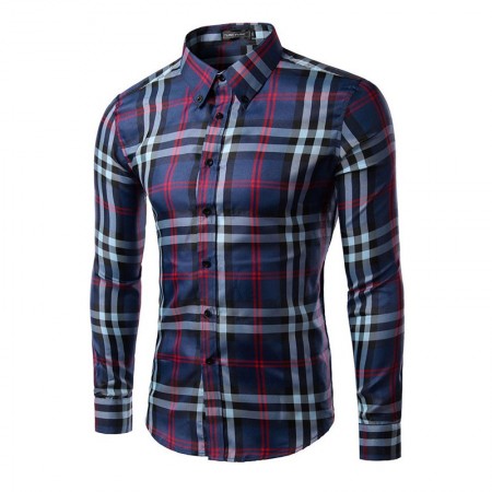 Camisa Casual Xadrez Elegante Masculina Manga Longa Roxo