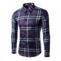 Casual Shirt Plaid Elegant Men's Long Sleeve Purple