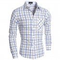 Camisa Quadriculada Casual Masculina Branca Manga Longa Elegante