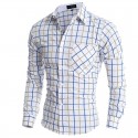 Camisa Quadriculada Casual Masculina Branca Manga Longa Elegante