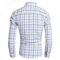 Camisa Quadriculada Casual Masculina Branca Manga Longa Elegante