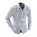 Checkered Shirt Men's Casual White Long Sleeve Stylish