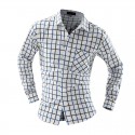 Camisa Quadriculada Casual Masculina Branca Manga Longa Elegante