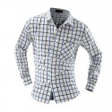 Checkered Shirt Men's Casual White Long Sleeve Stylish