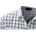 Camisa Quadriculada Casual Masculina Branca Manga Longa Elegante