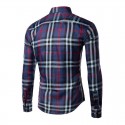 Casual Shirt Plaid Elegant Men's Long Sleeve Purple