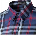 Casual Shirt Plaid Elegant Men's Long Sleeve Purple