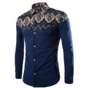 Camisa Férias Africana Social Masculina Manga Longa Elegante Vintage