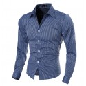 Camisa Social Listrada Elegante Fina Masculina Formal Neutra