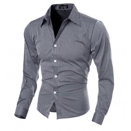 Camisa Social Listrada Elegante Fina Masculina Formal Neutra