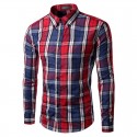 Casual Shirt Plaid Elegant Men's Long Sleeve Red