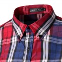 Camisa Casual Xadrez Elegante Masculina Manga Longa vermelho