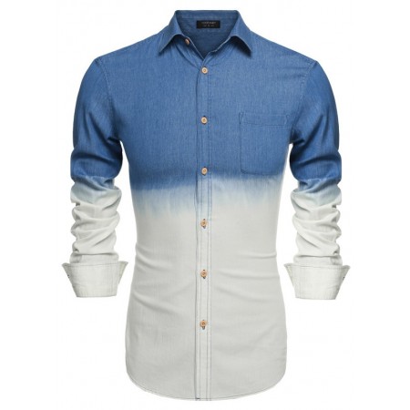 Degrade shirt Slim Jeans Men's Blue and White Elegant Long Sleeve