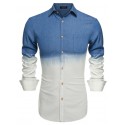 Camisa Degrade Jeans Fino Masculina Azul e Branca Elegante Manga Longa