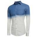 Degrade shirt Slim Jeans Men's Blue and White Elegant Long Sleeve