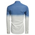 Degrade shirt Slim Jeans Men's Blue and White Elegant Long Sleeve