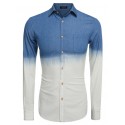 Camisa Degrade Jeans Fino Masculina Azul e Branca Elegante Manga Longa