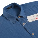 Camisa Degrade Jeans Fino Masculina Azul e Branca Elegante Manga Longa