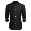 Camisa Casual Jeans Fino Preto e Azul Jaqueta Masculina Aventura