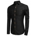 Camisa Casual Jeans Fino Preto e Azul Jaqueta Masculina Aventura