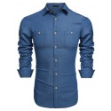 Camisa Casual Jeans Fino Preto e Azul Jaqueta Masculina Aventura