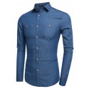 Camisa Casual Jeans Fino Preto e Azul Jaqueta Masculina Aventura