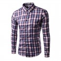 Casual Shirt Plaid Elegant Men's Long Sleeve Red