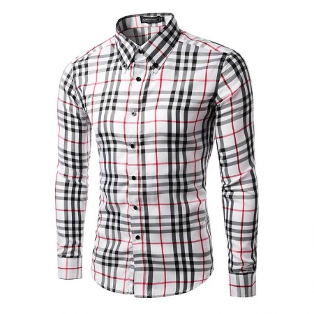 Camisa Casual Xadrez Elegante Masculina Manga Longa vermelho