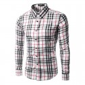 Casual Shirt Plaid Elegant Men's Long Sleeve Red