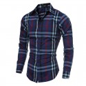 Casual Shirt Chess Men's Blue and Purple Sleeve Button Long