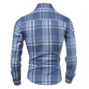 Camisa Casual Xadrez Masculina Azul e Roxo Manga Longa de Botão