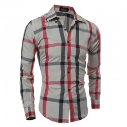 Shirt Men's Casual Long Sleeve Plaid Stylish Young Slim Fit
