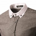 Camisa Social Slim Fit Masculina Casual Marrom Manca Longa Elegante