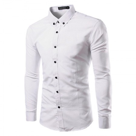 Camisa Social Elegante de Bolinhas Branca Masculina Estudante