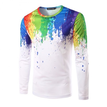 Shirt Casual Artistica Simple White and Color Men's Long Sleeve