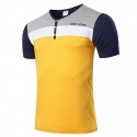 Camiseta Masculina Gola V Listras Casual Club Amarelo e Cinza Moderna