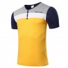 Camiseta Masculina Gola V Listras Casual Club Amarelo e Cinza Moderna