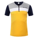 Camiseta Masculina Gola V Listras Casual Club Amarelo e Cinza Moderna