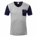 Camiseta T Casual Masculina Básica com Bolso Elegante Cinza Manga curta